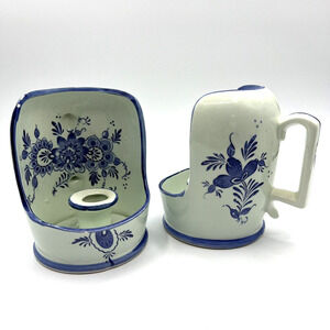 Blue & White Floral Hooded Candle Holders, Wall Mount or Tabletop Cottagecore